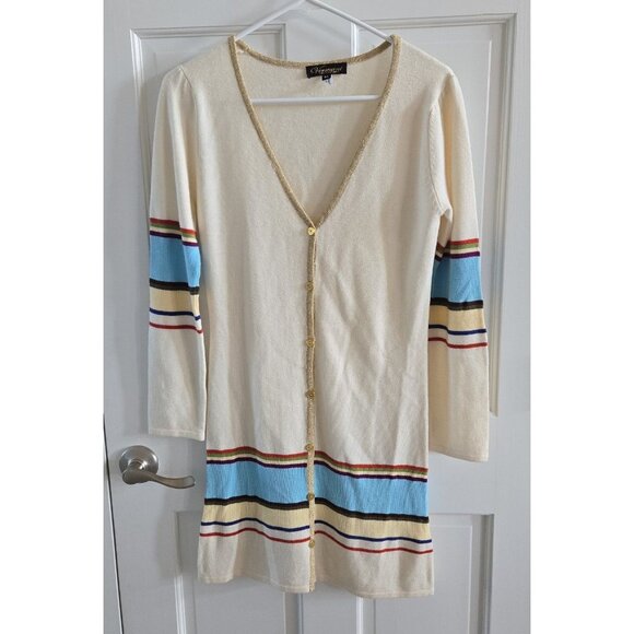 Vintage Womans Vermani collezioni cream stripe button soft sweater dress‎ sz M - Picture 1 of 7